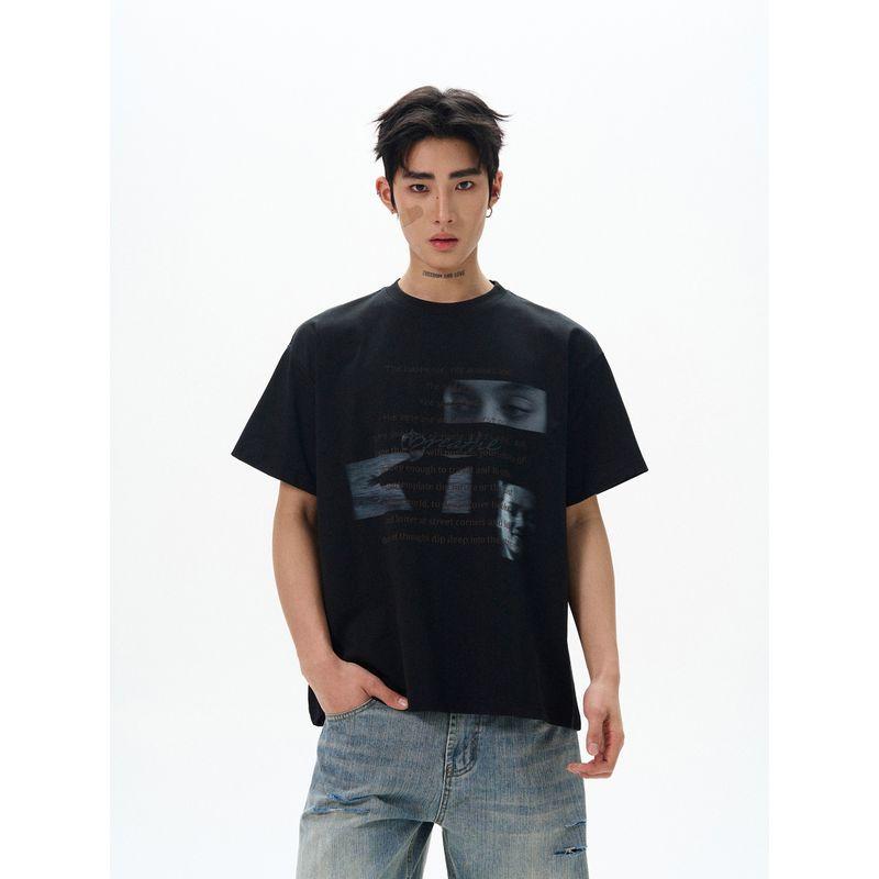 Kisko American Street Style Portrait Letter Print Trendy Brand Short-Sleeve T-Shirt for Men and Women, Summer Cool and Loose Versatile Top