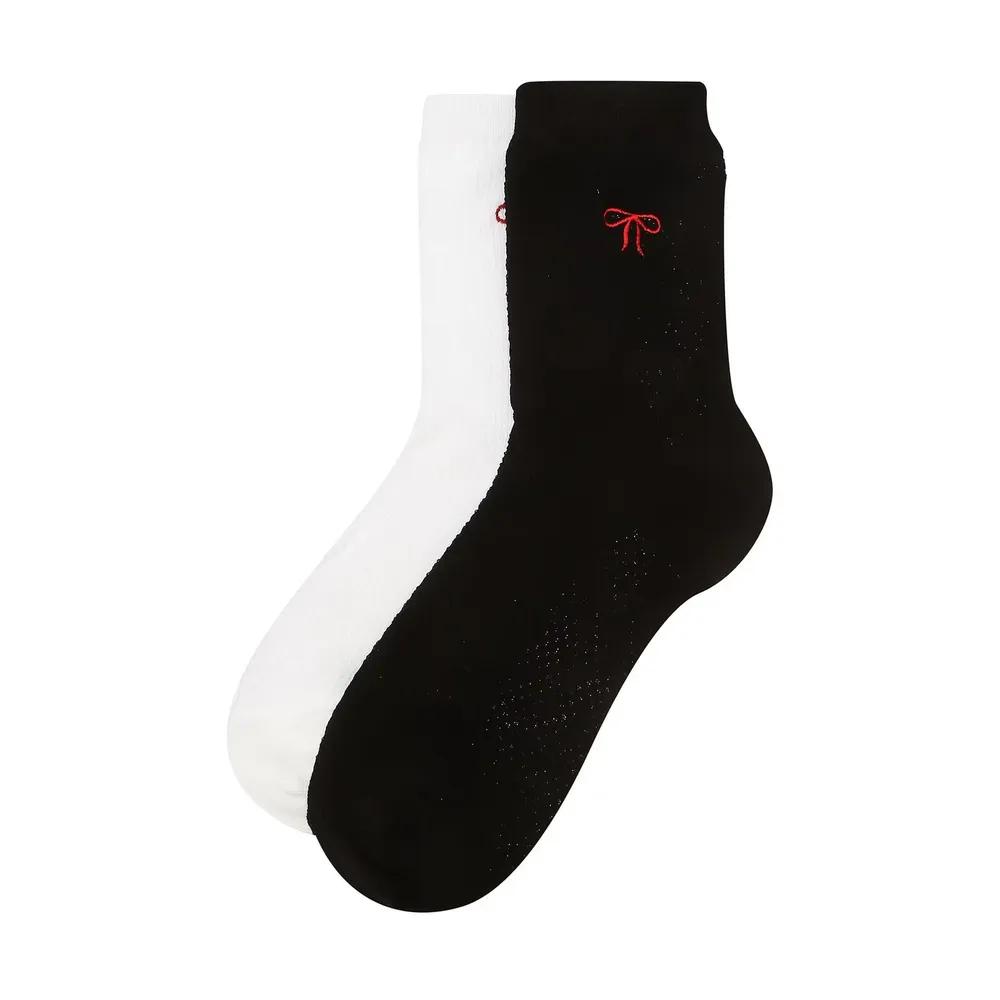 JASS6E041R2 Women s Ribbon-Point Mesh Mid-Calf Socks 2-Piece Set