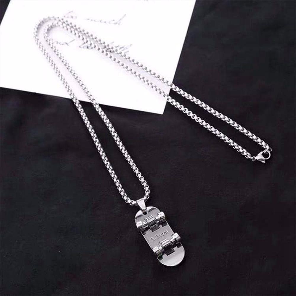 Skateboard Men Jewelry Hip hop Punk Couple Necklace Cross Pendant Stainless Steel Necklace Letter