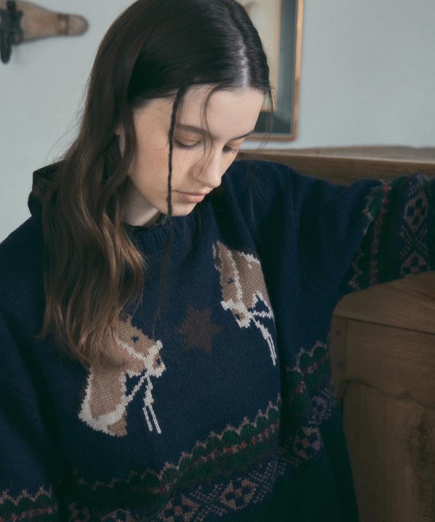 Aueonoseuteljia Rustic Horse Knit_Navy(Oc25-Kn22)