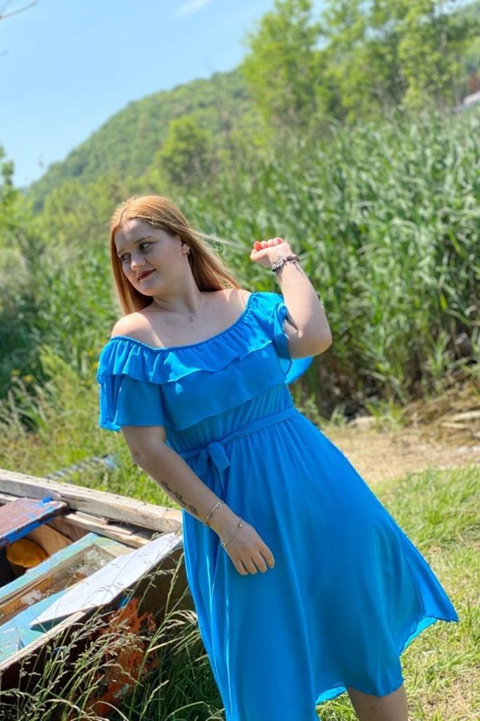 Women's Big Size Dress Carmen Collar Chiffon Dress