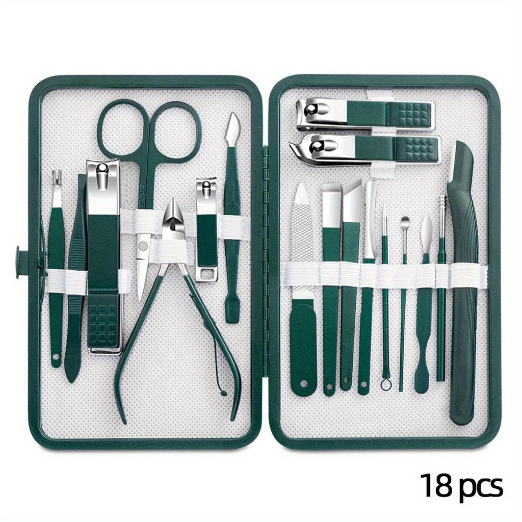 18 Pieces Nail Clippers Green Set Stainless Steel Manicure Nail Clippers Nail Clipper Set