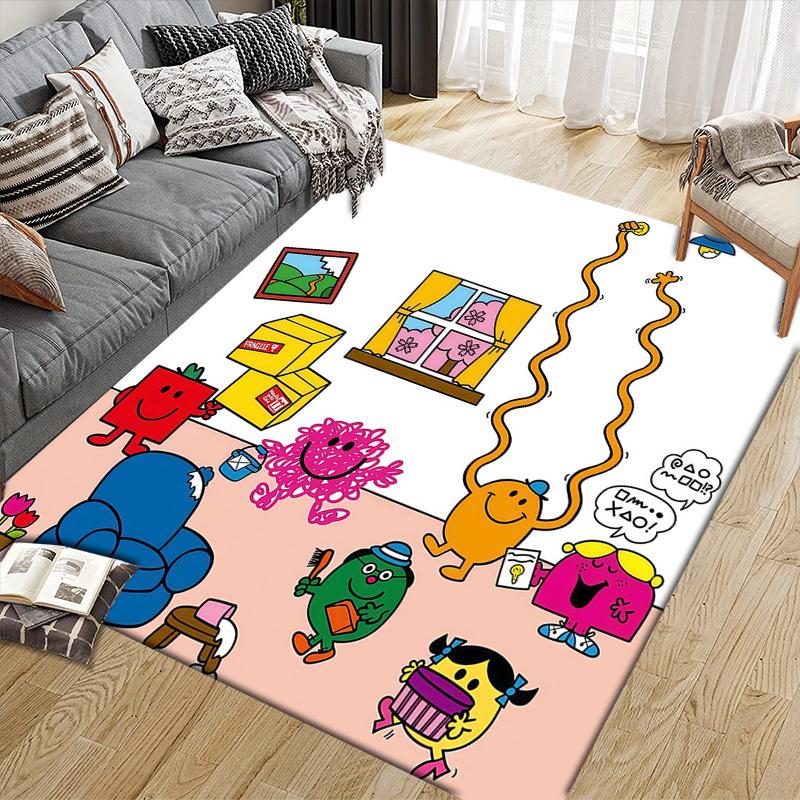 Mr. Men and Little Miss2 Flannel Pattern Square Carpet,Area Rug,Carpet Rug for Living Room Bedroom Sofa Playroom Decor,Non-slip Floor Mat