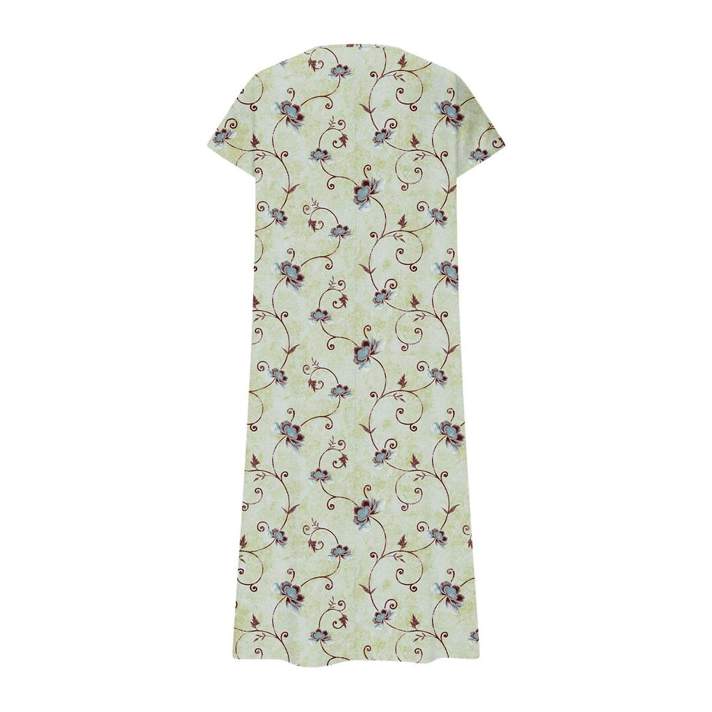 Summer Dress Women's Long Boho Beach Dress Elegant Maxi Dress V-Neck Short Sleeve Summer Tunic Dress Light Airy