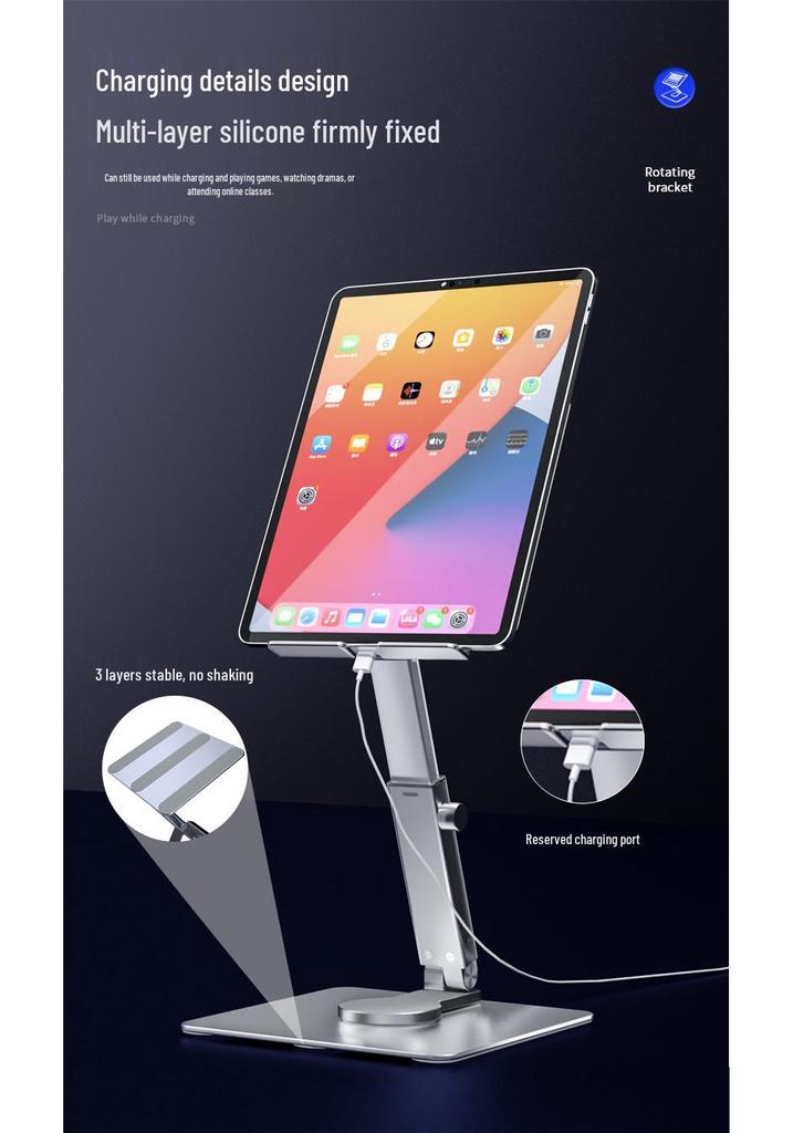 Adjustable Aluminum Tablet & Phone Stand: Foldable, Telescopic, Rotating, Portable.