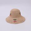Handmade Crochet Cherry Embroidery Lafite Straw Hat Bucket Hat Women's Summer Seaside Foldable Sunscreen Sunshade Basin Hat