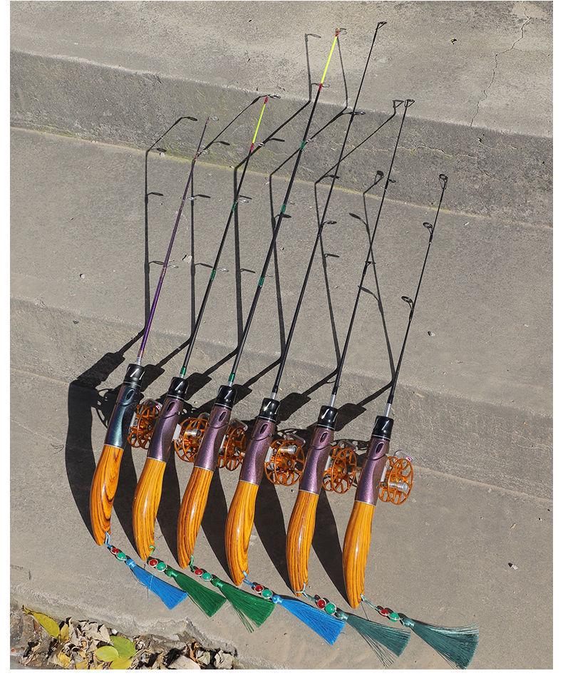Ice Fishing Rod Set 2023: Winter Carbon Rod with Round and Flat Tips, Mini Size, Straight Handle