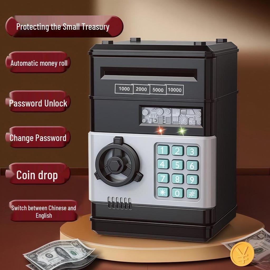 Smart Piggy Bank: Automatic Money Rolling, Fingerprint Lock, Sound & Light Features for Kids