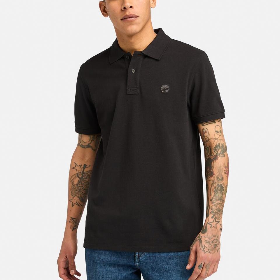 Timberland Casual Business Breathable Embroidered Logo Short Sleeve Polo Shirt Men Tops Black A6943001
