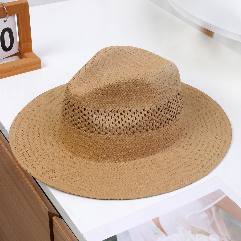 Spring and summer new fashion casual hand-woven pattern hollow five-point straw hat outdoor sun protection shade Panama straw hat