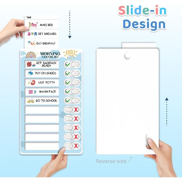 2 in 1 Bedtime/Morning Routine Chart for Kids Toddlers, Magnetic Chore Chart for Kids, Cute Visual Schedule for Kids Schedule Board for Home, Kids