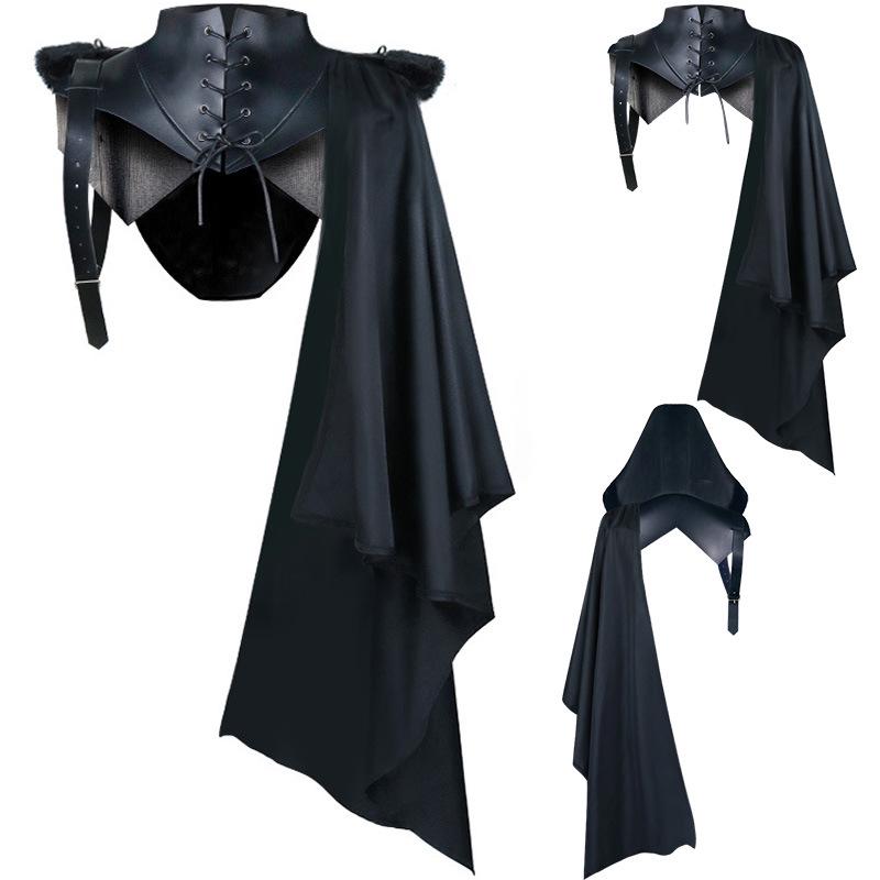 Men's Medieval Retro Solid Hooded Shawl Cloak for Halloween and Christmas.