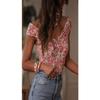 Damen Blume Muster V-Ausschnitt Ärmellos Lässig Schlank Crop Top T-Shirt
