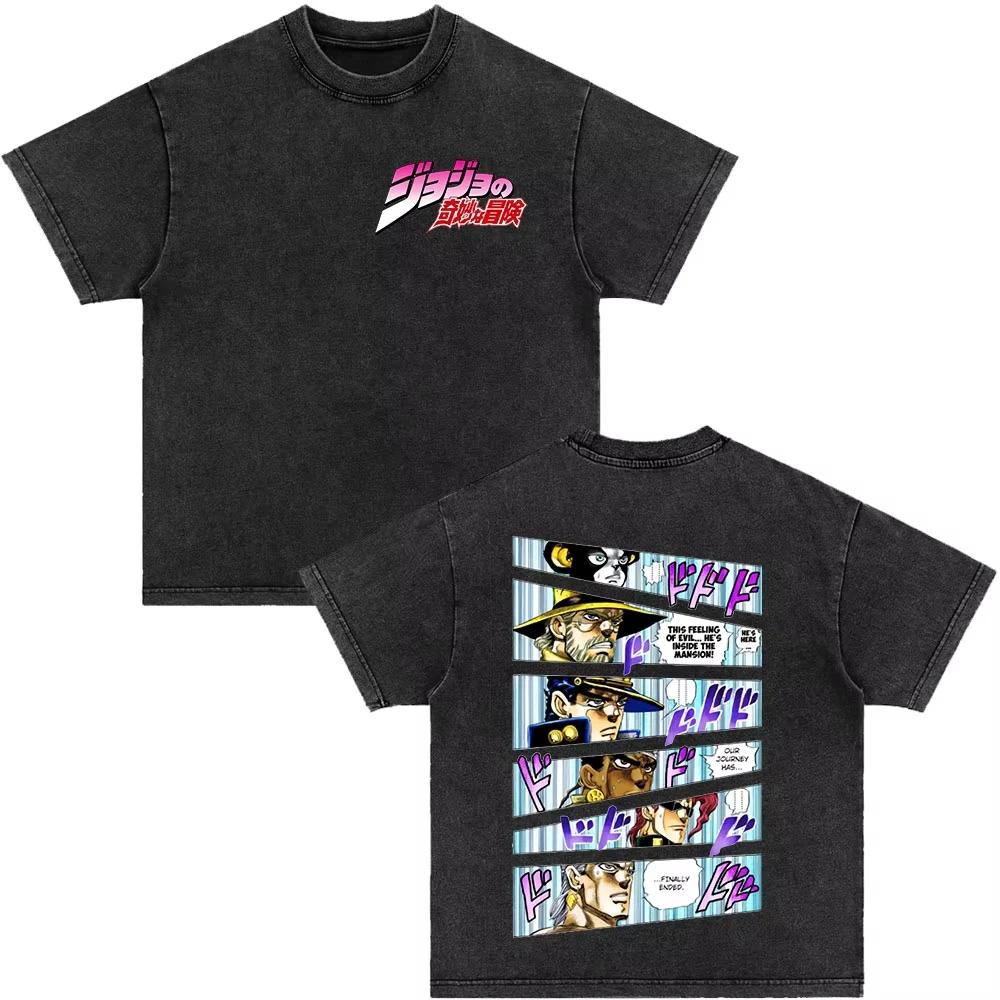 Japanese Anime Jojo Bizarre Adventure Vintage Washed T-Shirt Killer Queen Graphic T Shirts Men Women Cosplay Oversized T-shirt
