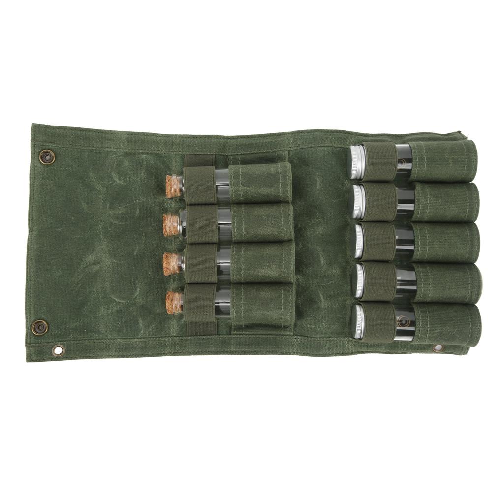 Seasoning Bottle Storage Bag Portable Camping Spice Kit with 9 Spice Jars for Outdoor Camping BBQ Picnic OD Green