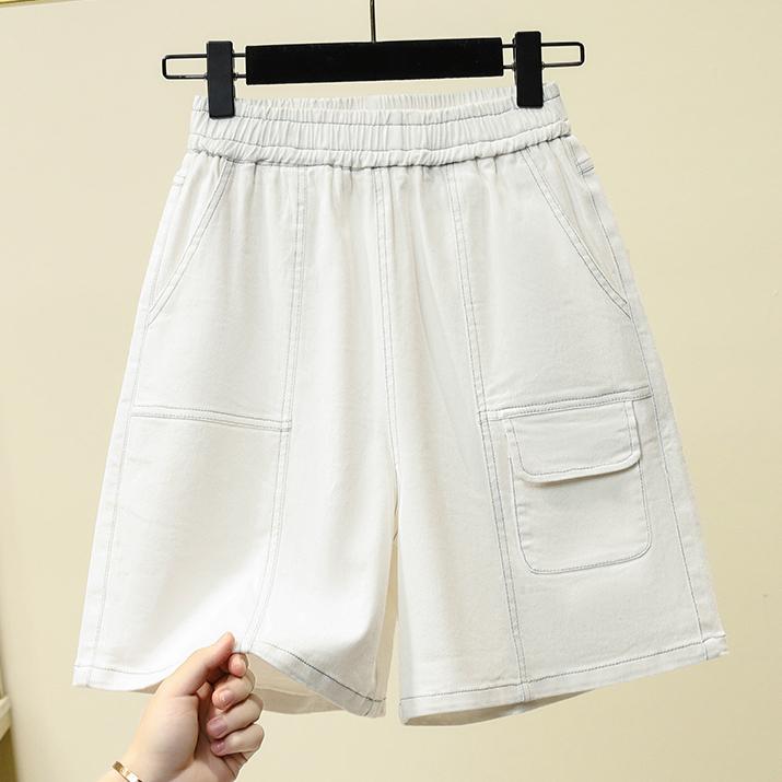 

DIMANAF Plus Size 2025 Women Shorts Pants Summer Short Basic High Waist Solid Pants Elastic Waist 4XL белый