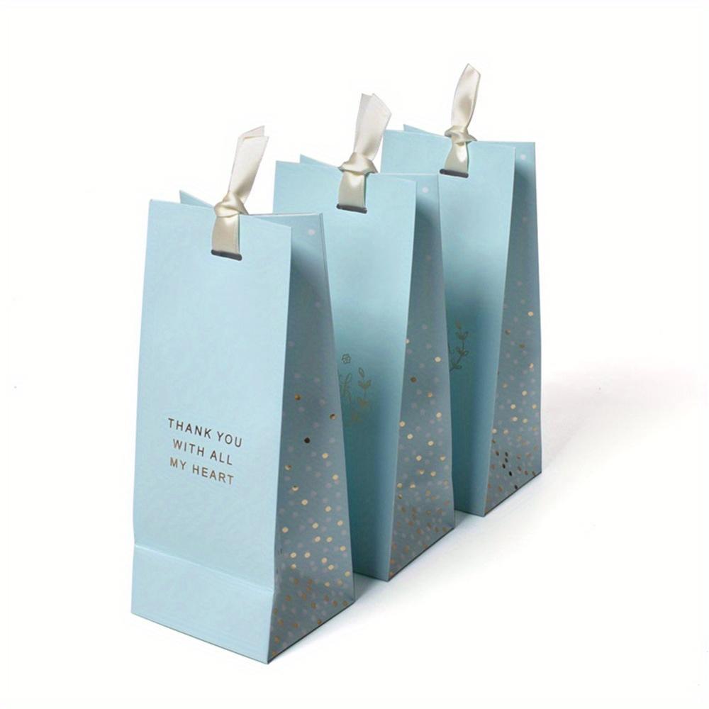 10pcs Blue Gift Bags with Ribbon Portable Paper Gift Bag Luxury Handheld Bag Wedding Favors Bags Jewelry Packaging Bags Shopping Bags Treat Bags