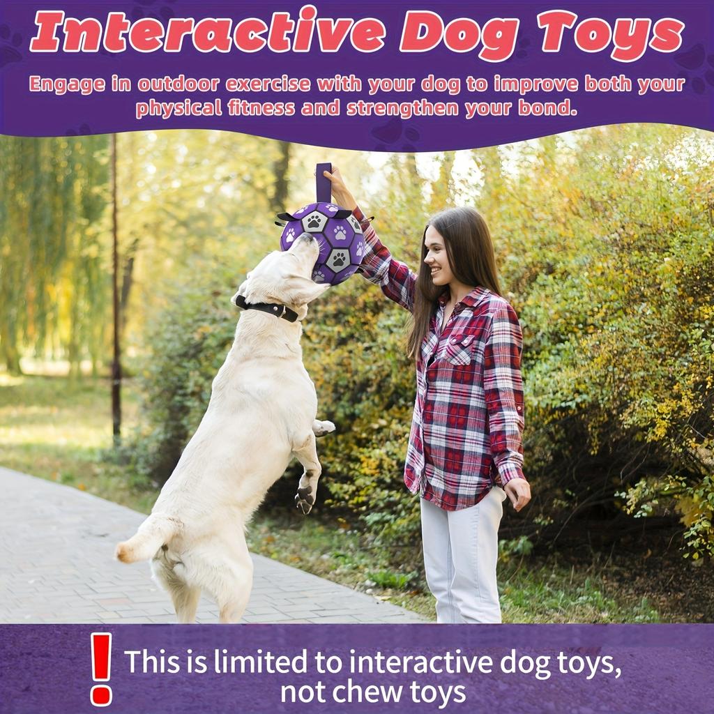 Durable Rubber Dog Soccer Ball with Straps - Interactive Chew-Resistant Pet Toy for All Breed Sizes, Purple &Black with Paw Print Design,Dog Ball Toy