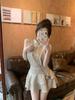 French Chic Sleeveless Halter Top & High-Waisted Ruffle Midi Skirt Set
