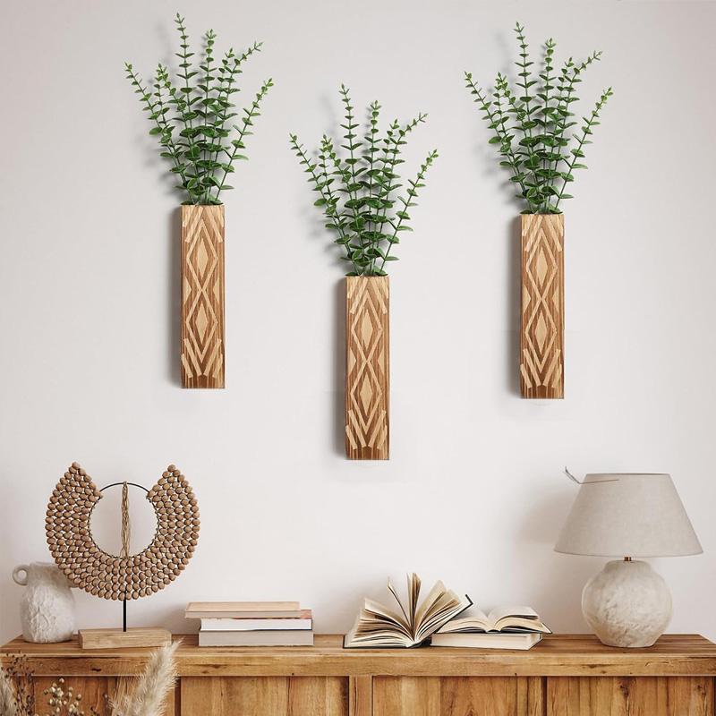 1Pc Holz Wand Dekor Pflanzer Künstliche Blume Hängen Wohnzimmer