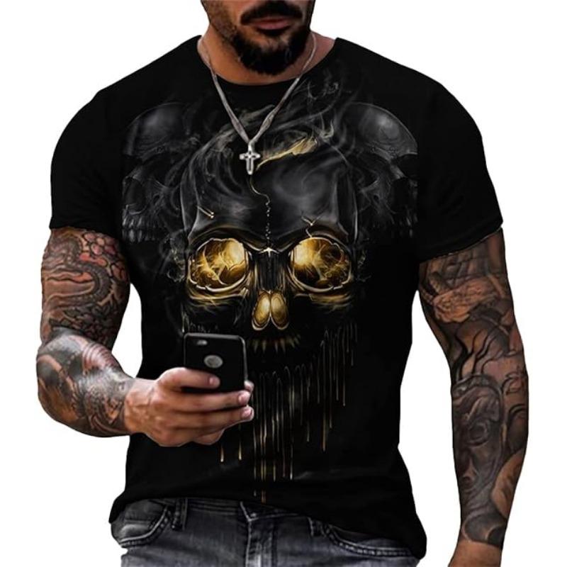Men's Summer Short Sleeved 3D T-shirt Top Street Skull Pattern Men's Casual T-shirt Top  6XL