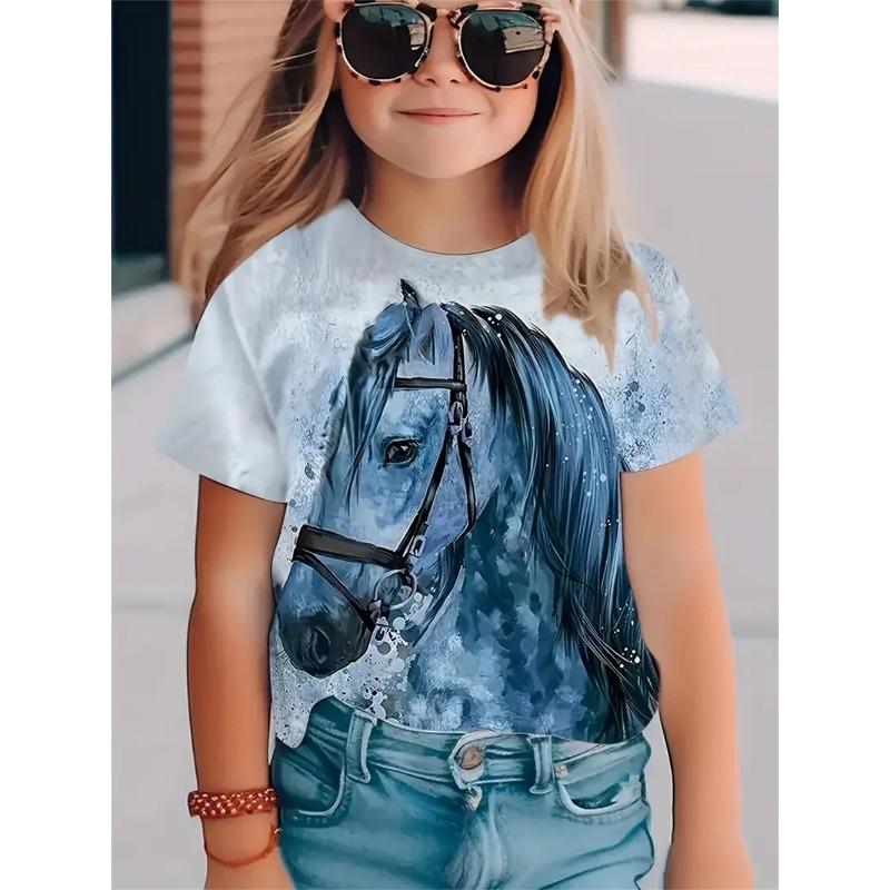 Girls' T-Shirts Summer 3d Print Fashion Short Sleeved Tops Casual T-Shirts Girls' Clothing Children T-Shirts