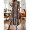 2026 New European and American Cross-border Bohemian Style V-neck Printed Long Dress for Women, Summer Loose A-Line Dress