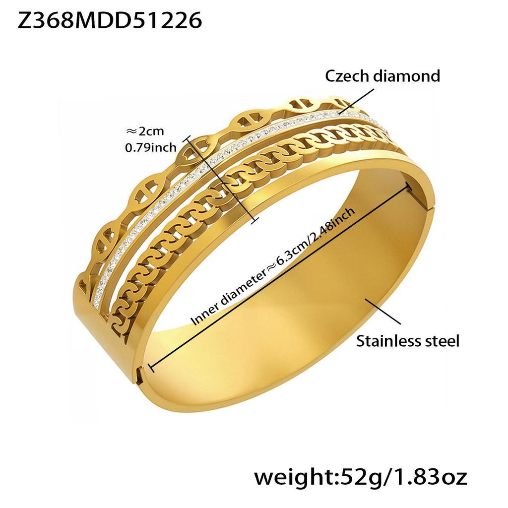 18k Gold Plated Stainless Steel Zircon Geometric Bracelet with Openable NK Chain, Super Shiny Light Luxury Style.