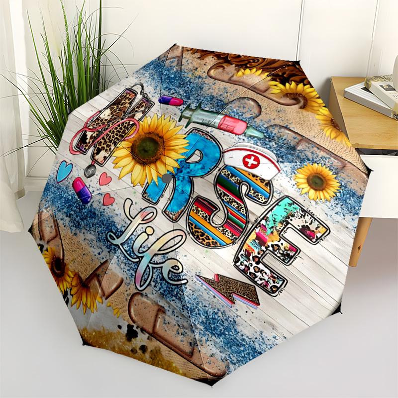 1pc Nurse Print Folding Umbrella | Elegant Design, Fashionable Accessory, Durable Construction, Sturdy Ribs yy251107009