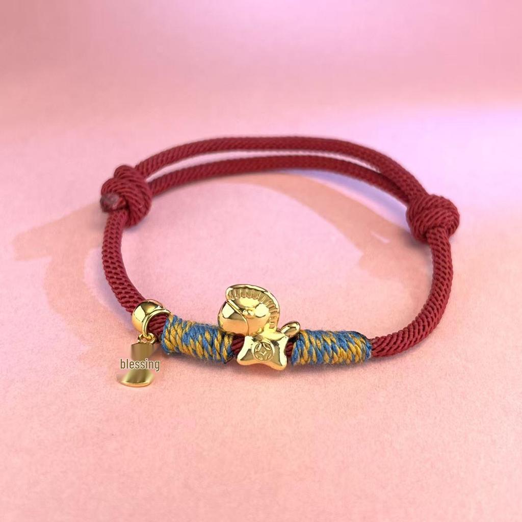 999 Sterling Silver Zodiac Red String Horse Bracelet