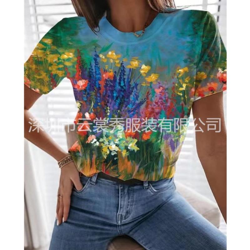 QICED Women's Fashion Casual Short Sleeve O-Neck Blouses & Shirts