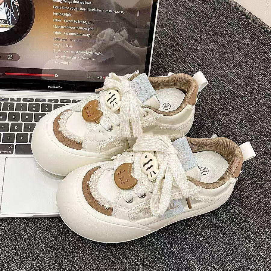 Original Niche Big Head Bread Shoes Women's Spring New Student Versatile Little White Shoes Thick Baseplate Shoes