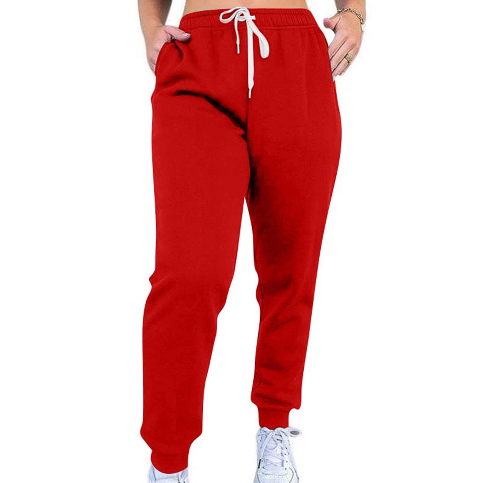 

Женские повседневные брюки с высокой талией, поясом, спортивными брюками и карманами L красный