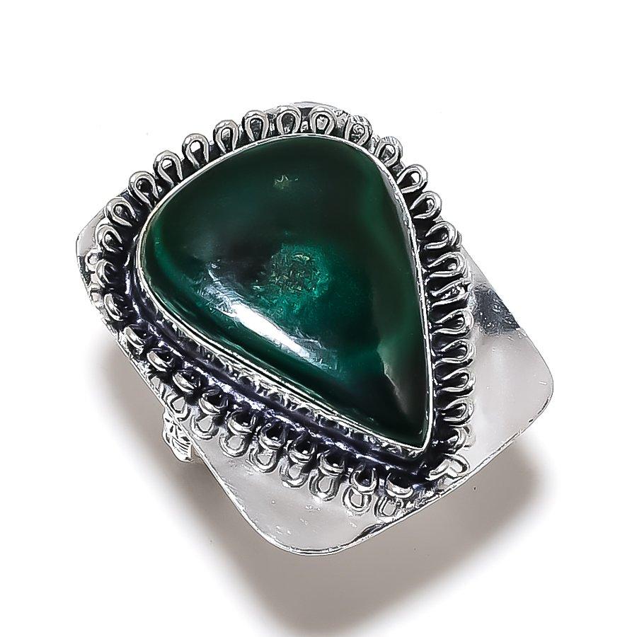 Malachite Gemstone Handmade 925 Sterling Silver Gift Jewelry Ring Size 8 M7R94