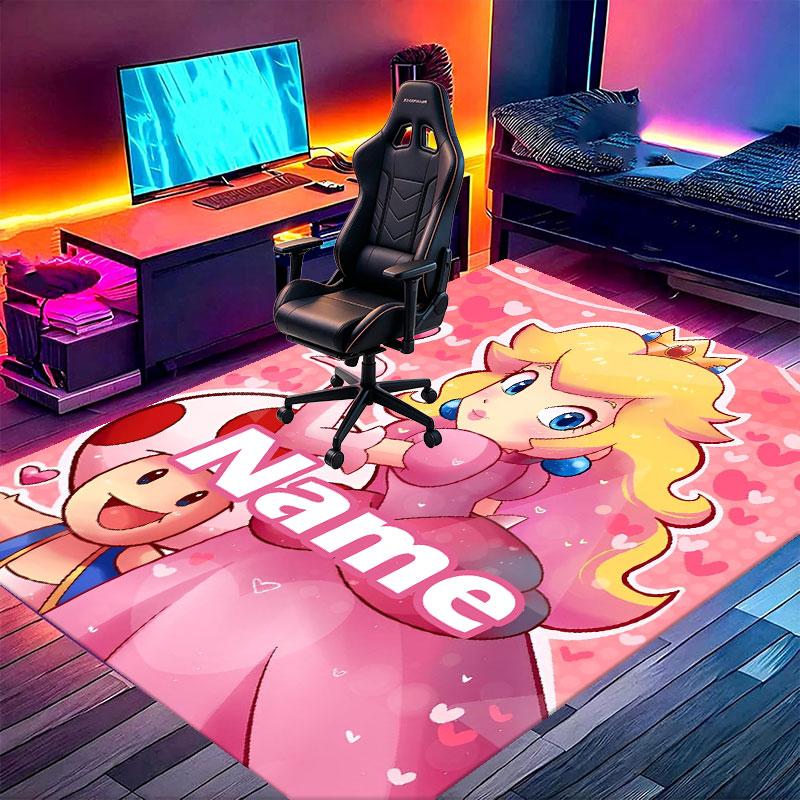 Custom Name Personalized Princess Peach Toadstool Print Carpet, Versatile Home Decor Rug, for Playroom, Apartment, Balcony, Entryway, Hallway Gift