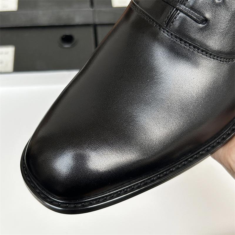 High-End Leather Shoes Men'S Foot-Fitting Business Dress Leather Breathable Suit Work Shoes One Pedal Men'S Leather Shoes Wooden Root