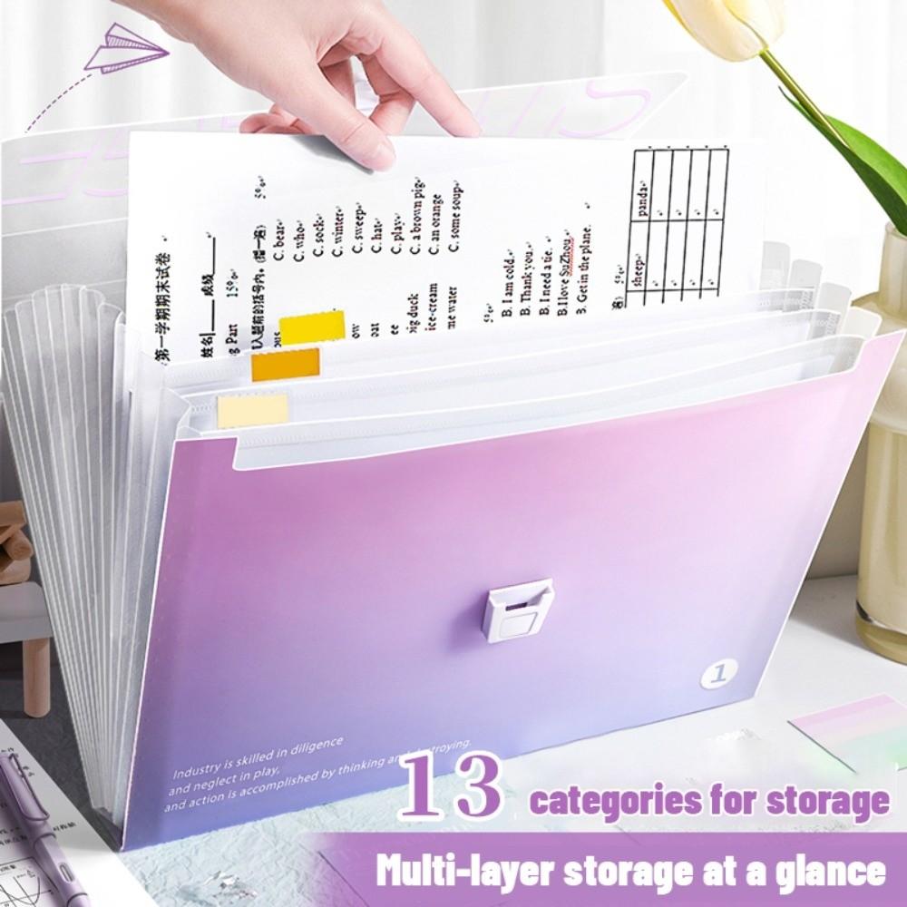 Gradient Color 13 Layer Folder Large Capacity Student Test Paper Storage Bag Office