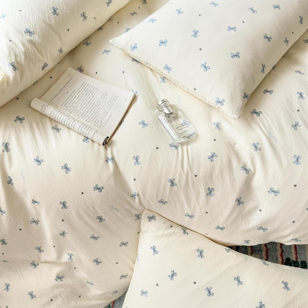 YYHNOOOOK Double Duvet Cover Suitable for Western and Japanese Style Includes Duvet Fitted and Suitable for All Machine Washable Ribbon Double 4-Piece