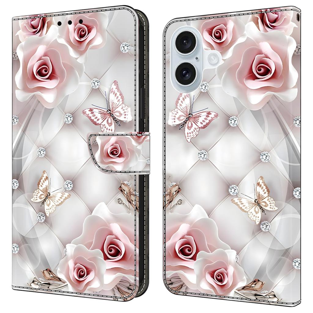 For iPhone 16 Plus Leather Case Pattern Printing Wallet Stand Anti Drop Phone Cover