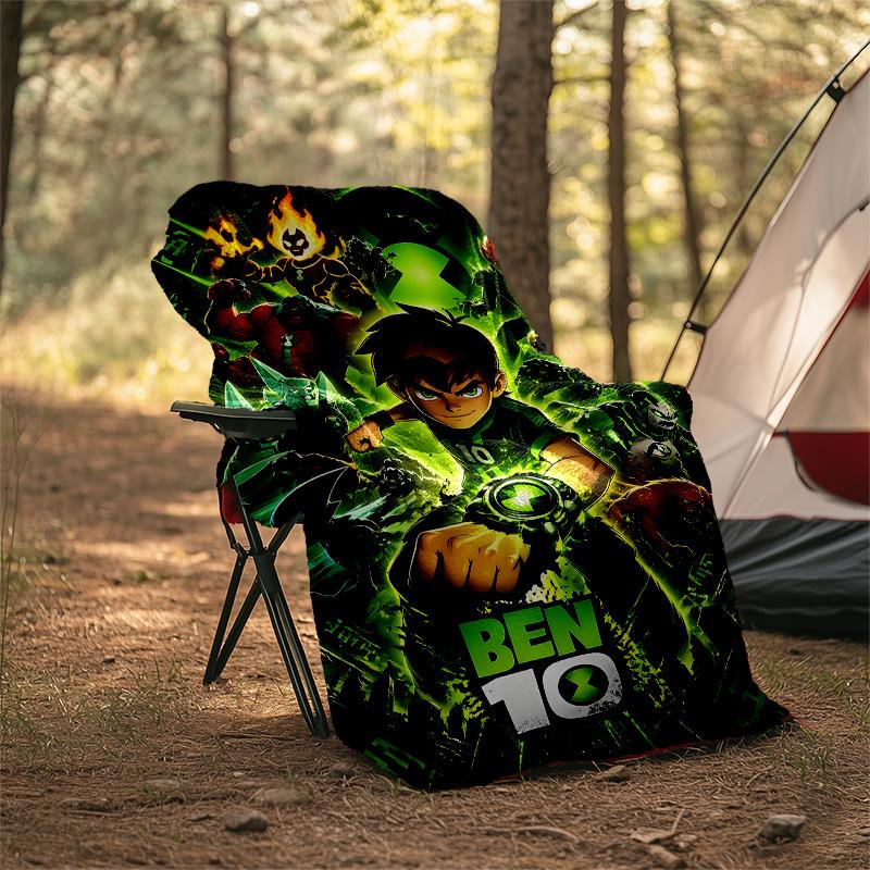 1pc Ben10 Theme Blanket - Digital Print, Polyester, Cozy for All Seasons, Perfect for Outdoor, Camping, and Travel