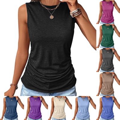 Damen Strick Tanktop Übergröße Ärmellos Rundhals - Slim Fit mit Seitenfalten