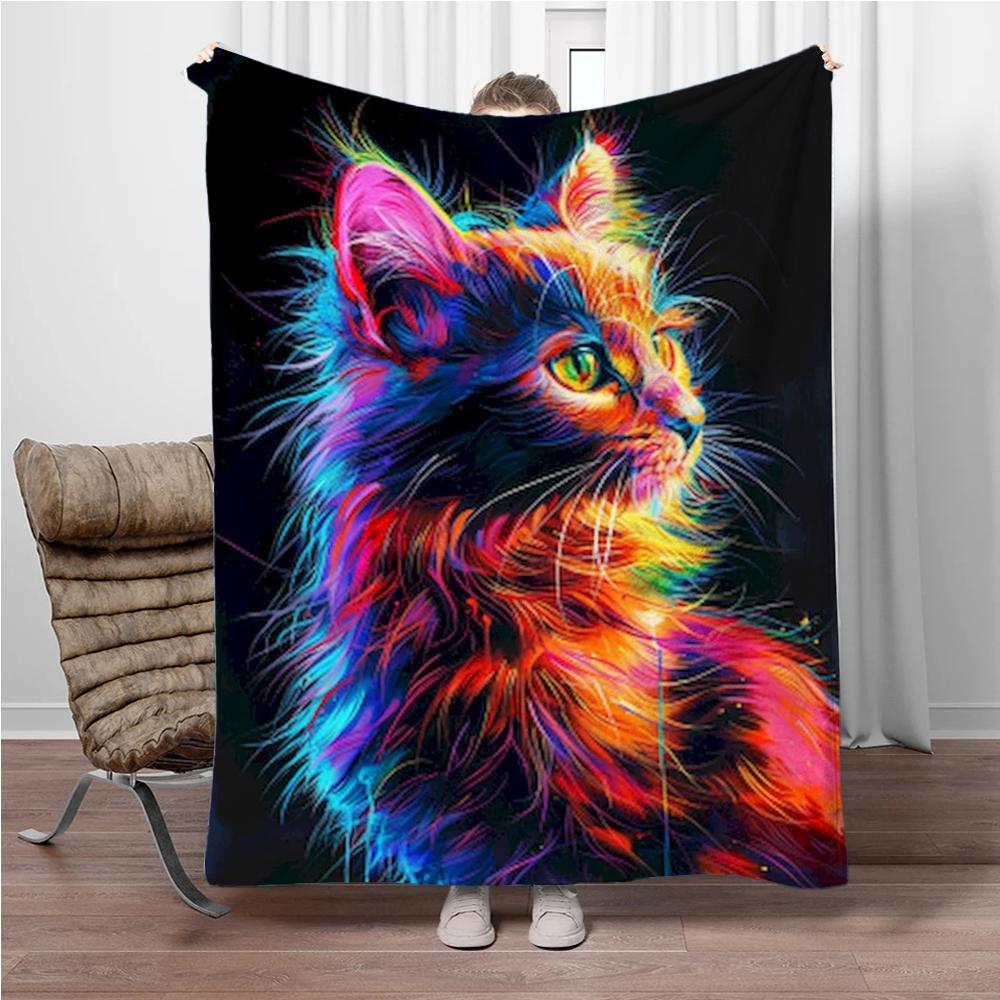 8 Size Colorful Cat Flannel Throw Blanket,Soft Throw Blanket for Home Bedroom Bed Sofa Picnic Travel Office Cover Child Gift