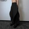 INCERUN Men Zip-up Waist Solid Color Irregular Ruffled Casual Long Harem Pants Trousers