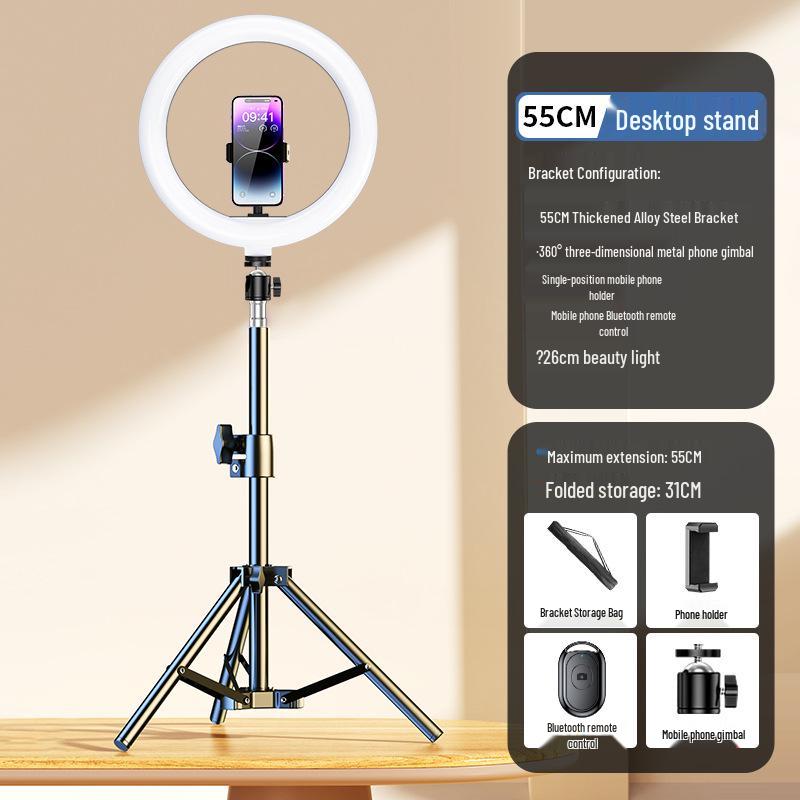 Telescopic Selfie Stick Tripod with Phone Holder & Fill Light for Outdoor Live Streaming