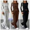 Fall Solid Color Drawstring Long-sleeved Wide-leg Pants Suits New Women Fashion Casual Sports Two-piece Casual Match Set Female