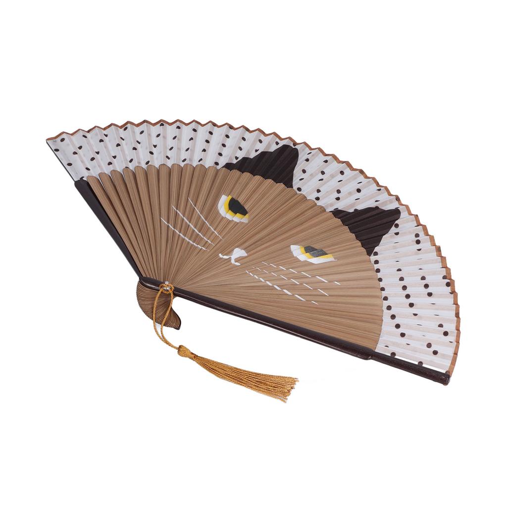 Folding Fan Cat Pattern Elegant Japanese Style Handheld Portable Cooling Tool for Gifts Wedding