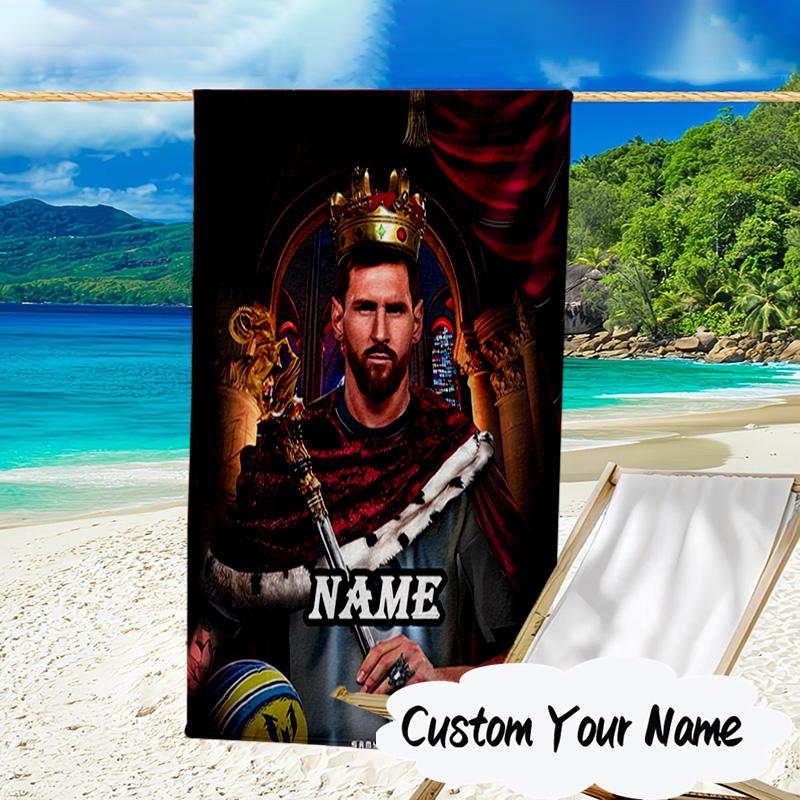 Custom Name Me-ssi football Microfiber Beach Towel Super Soft & Absorbent for Bath, Beach, Travel  Bath Time Accessory, Fan gifts
