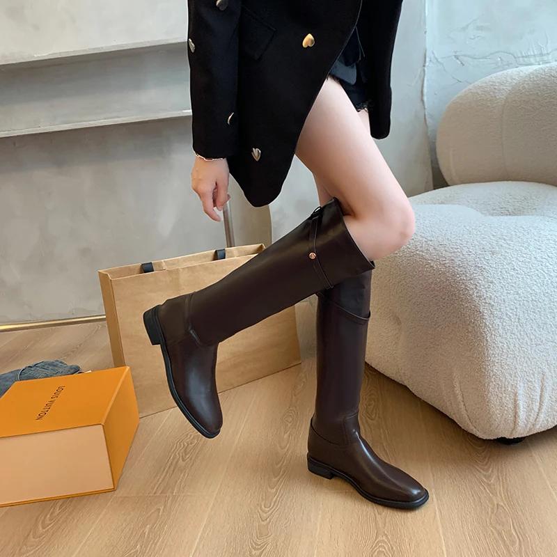 Designer Women Knee High Boots Fashion Large Cylinder Circumference Shoes Autumn Winter Low Heel Ladies Knight Long Booties