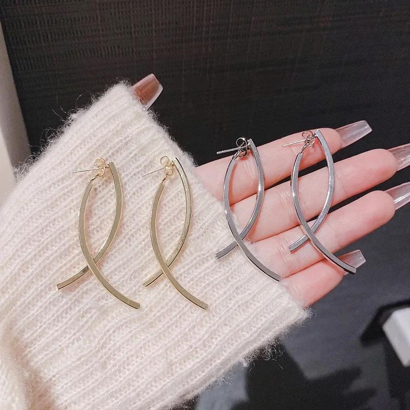 New Temperament Trendy Geometric Metal Line Cross Drop Dangle Earrings for Women Charm Korean Earring Jewelry Accessories Gift