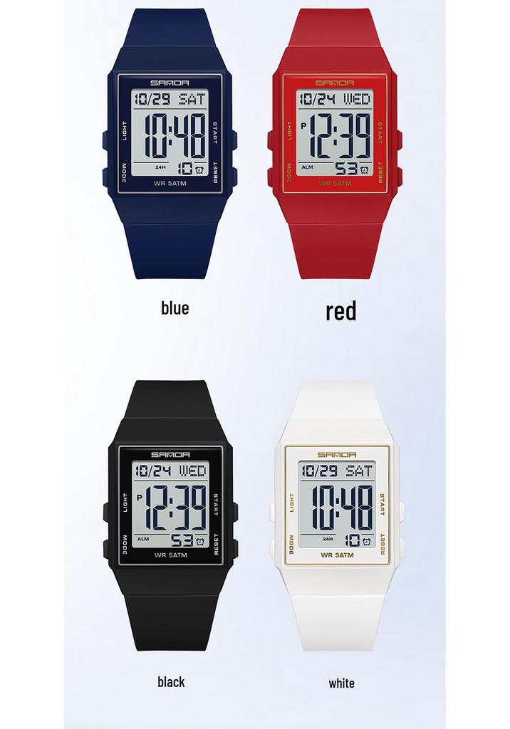 Sanda Lightweight Minimalist Sports Watch: Multi-functional Square Electronic Wristwatch for Men and Women